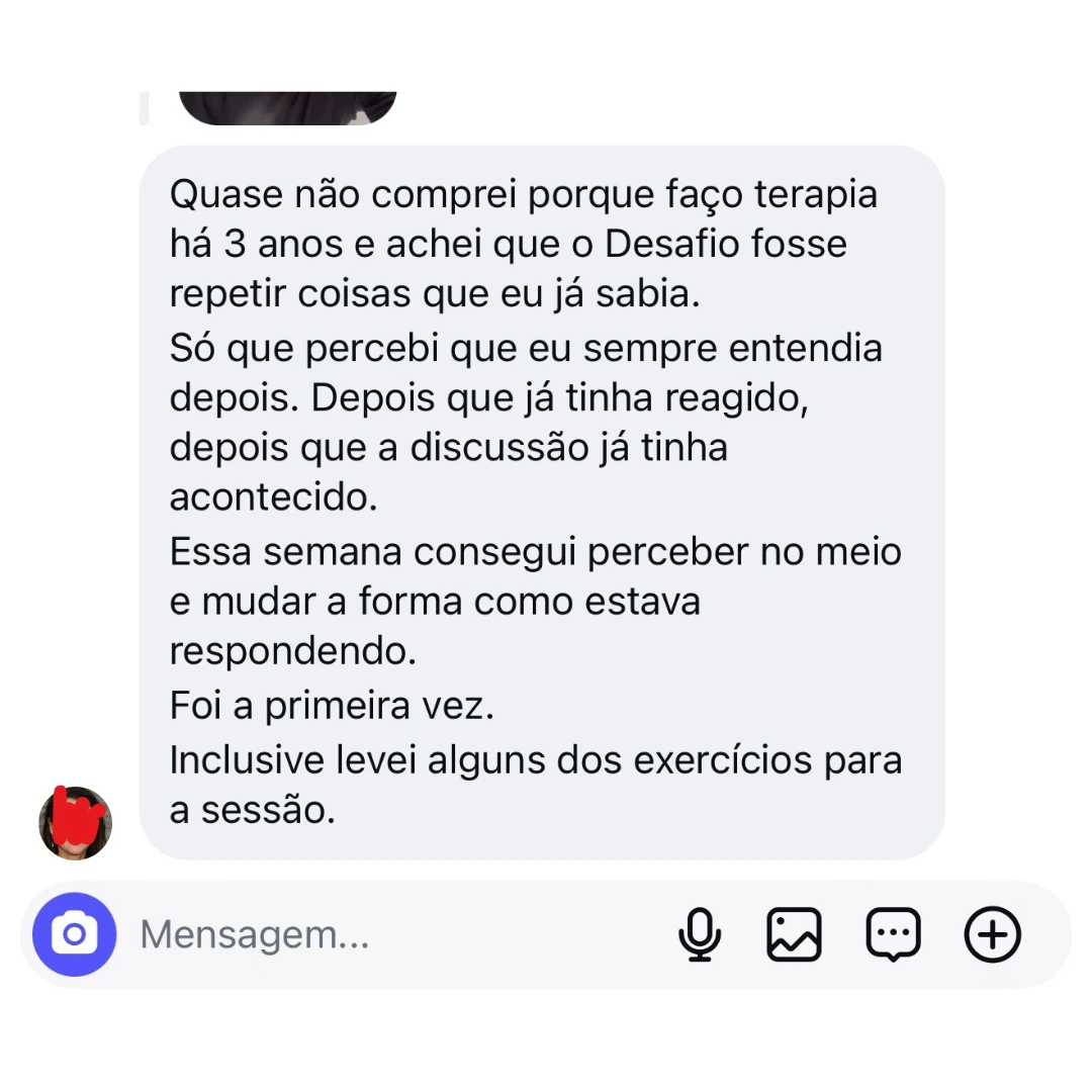 Mensagem de aluna que já faz terapia