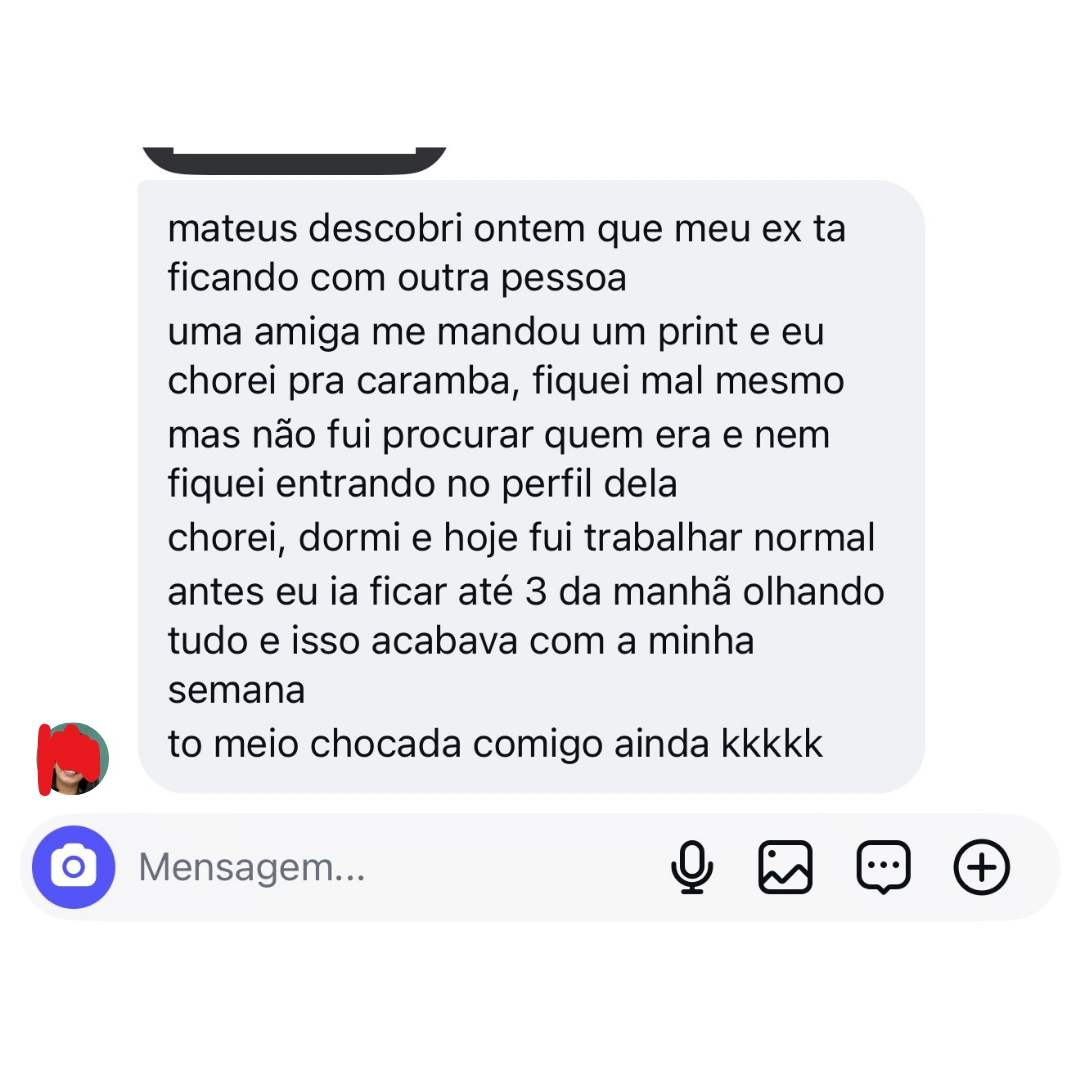 Mensagem de aluna em relação on e off