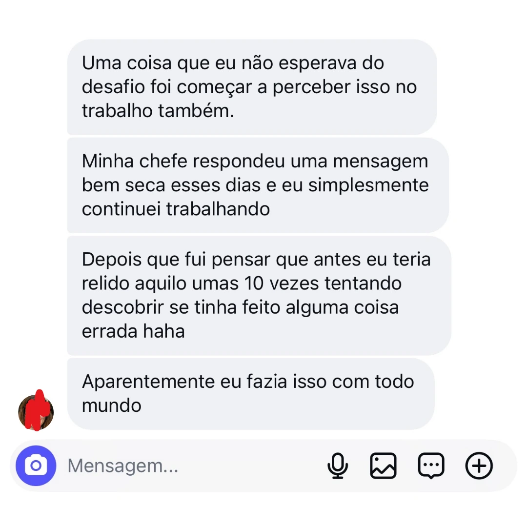 Mensagem de aluna dentro da relação